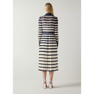 LK Bennett Tallis Spring Navy Cream Placement Stripe Dress